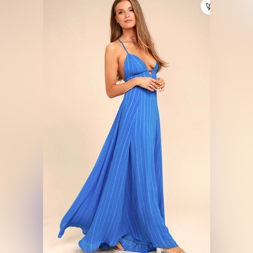 Lulu’s Elevate Blue Embroidered Dress Size S